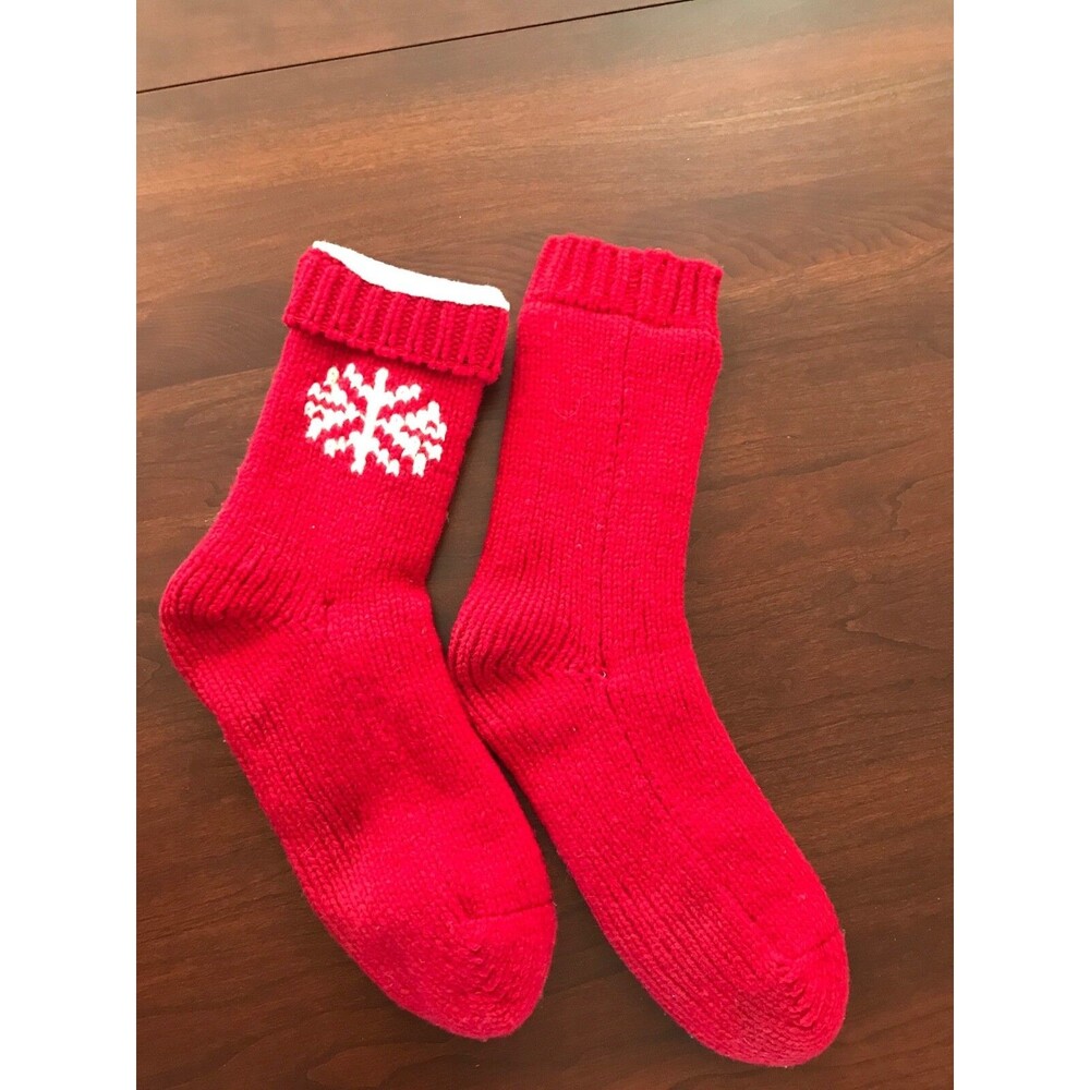 GAP Socks Red Fleece Lined Lambswool Snowflake Design Shoe Size 9-11 New